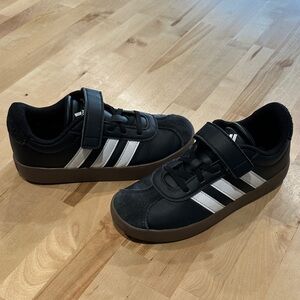Adidas Kids Black Sneakers with White Stripes
